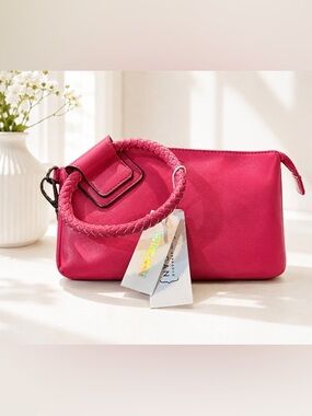 Chic Pink Clutch with Braided Handle